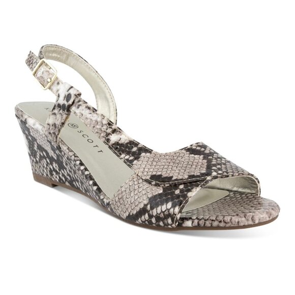 Karen Scott Shoes - KAREN SCOTT DENA Women's Slingback Wedge Heels Dress Sandals Brown Snake Patent
